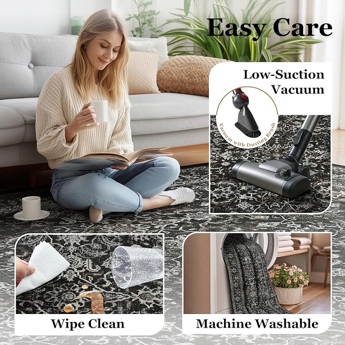 Charcoal Black Area Rug 6x9, Vintage Earth Tone Dark Rugs - Image 5