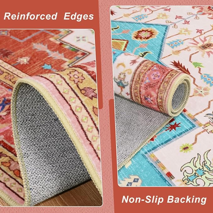 2x3 Orange Pink Small Area Rug for Entryway, Soft Washable Rugs - Image 4