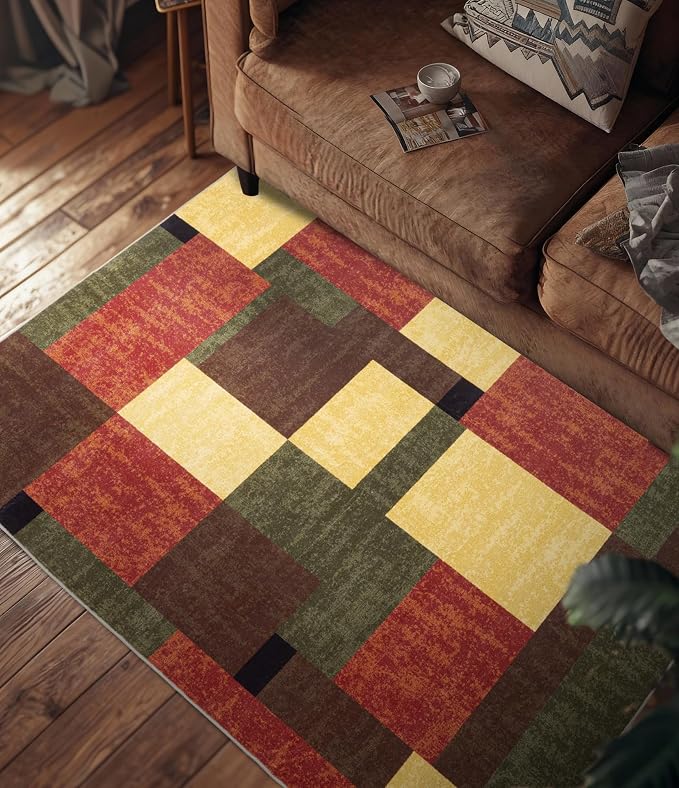YIHOUSE Red and Green Rug 5x7, Burgundy Farmhouse Vintage Rugs Washable - Image 2