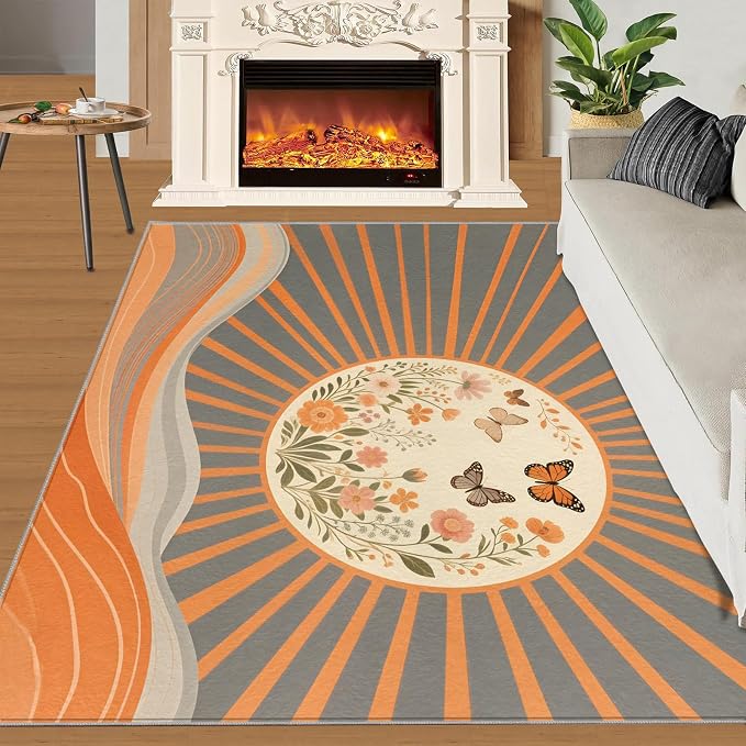 Boho Sun Area Rugs 4x5ft, Minimalist Line Kids Play Rug, Geometric Solar Throw - Image 2