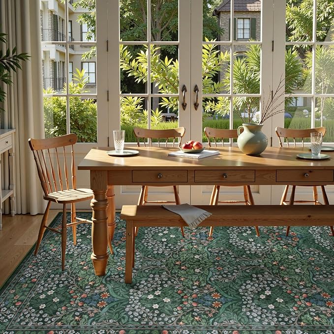 Lahome Floral Washable 6x9 Area Rugs, Soft Green Bedroom Rug - Image 2