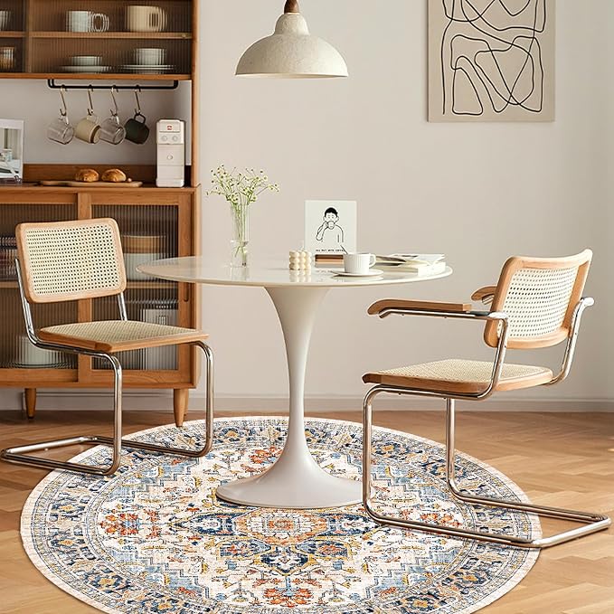 VK VK·LIVING Round Washable Rug 5'Ft Vintage Machine Washable Area Rugs - Image 7