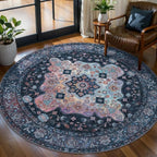 Tangsoo Vintage Round Rug 5ft, Washable Circle Rug, Non Slip Boho Round Area Rug - Image 2