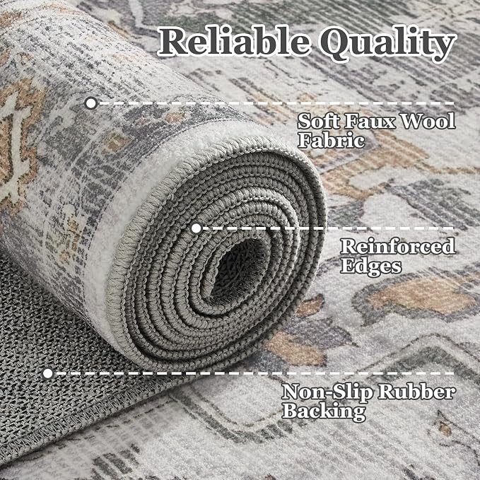 Large Farmhouse Area Rugs 9x12 for Living Room, Distressed Medallion Printed - Image 7