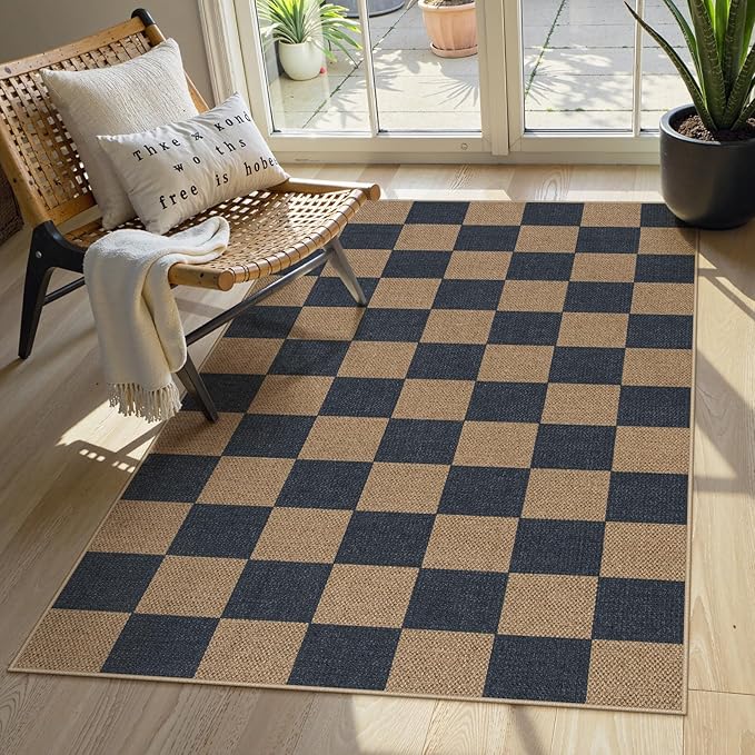 Lahome Checkered Easy Jute Indoor Outdoor Carpet, 3x5 Washable Rugs by Lahome