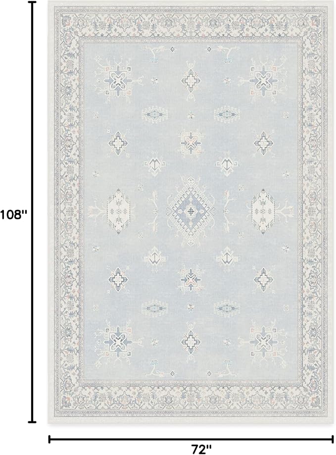RUGGABLE Washable Vintage Area Rug – Verena Soft Blue 6x9, Stain-Resistant - Image 3