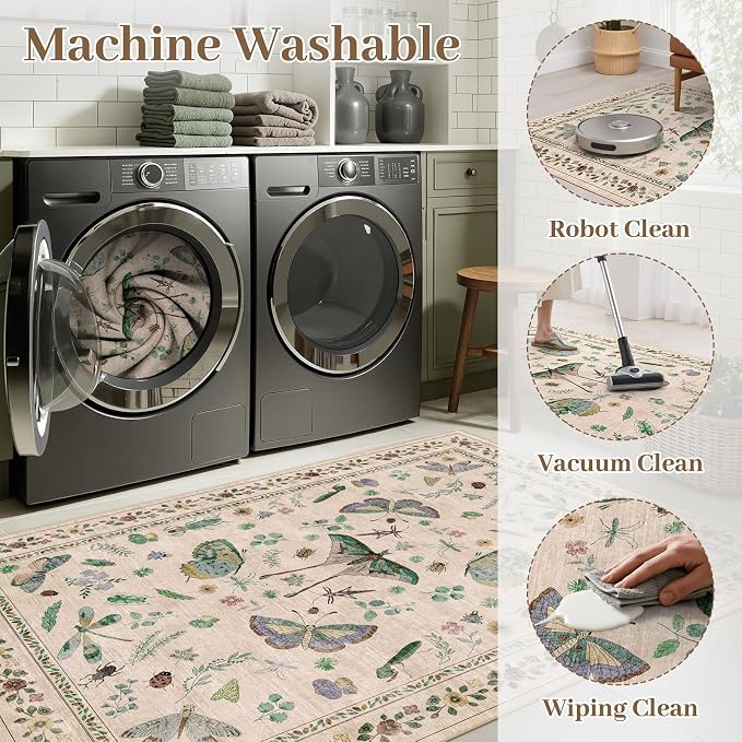 5x7 Washable Area Rug with Insect Print - Image 4
