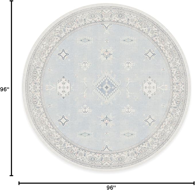 RUGGABLE Washable Vintage Area Rug – Verena Soft Blue 8 ft Round, - Image 3