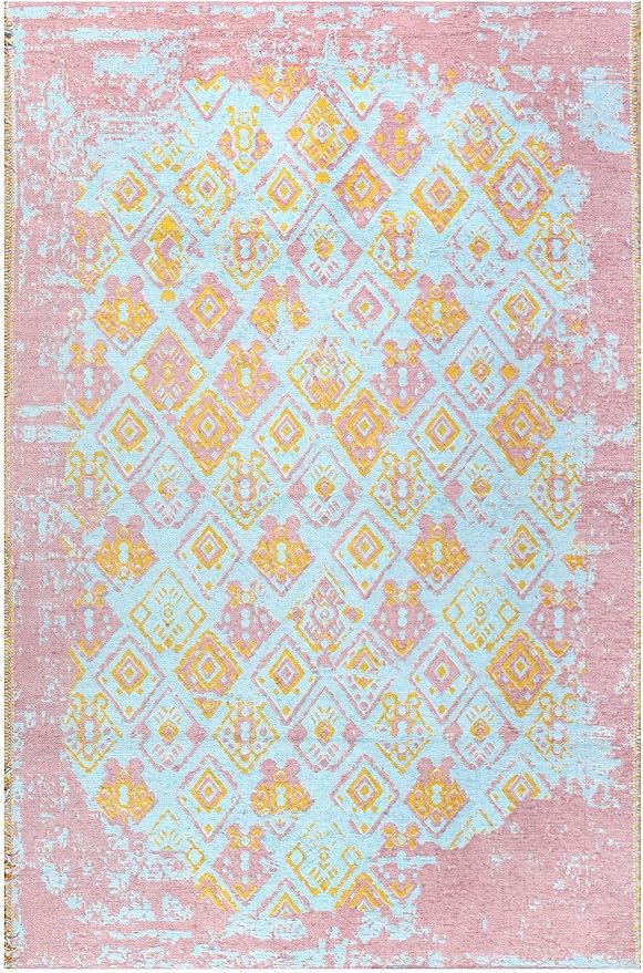 Alfa Rich 5x8 Pink Orange Teal Reversible Washable Area Rugs by AlfaRichRugs