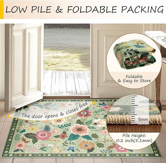 Floral 4ft Area Rug Machine Washable Soft Print Boho Carpet Non Slip Doormat - Image 4