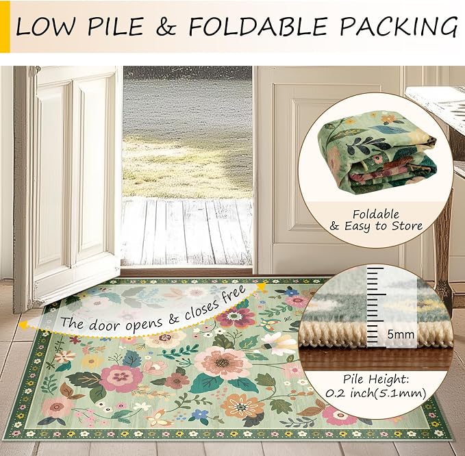Floral 3x5 Area Rug Machine Washable Soft Print Boho Carpet Non Slip Doormat - Image 4