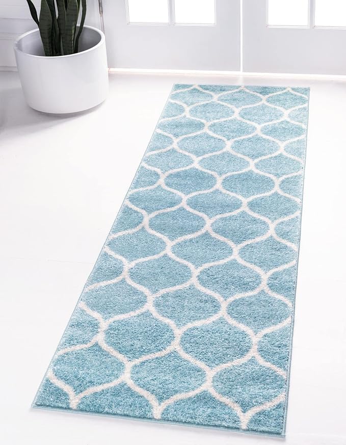 Rugs.com Lattice Frieze Collection Rug – 2' x 6' Runner Light Blue Medium Rug by Rugscom
