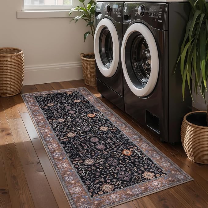 Ciicool Black Area Rugs Washable Non Slip Runner Rug, 2x6ft Hallway Rug Vintage - Image 2