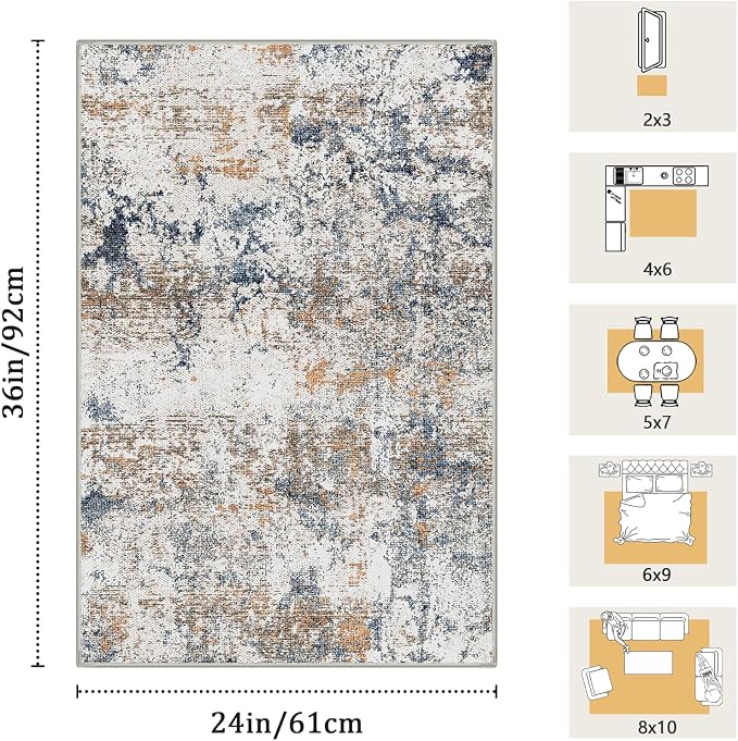 2x3 Machine Washable Area Rug for Entryway, Kids and Pets Friendly for Bedroom - Image 2