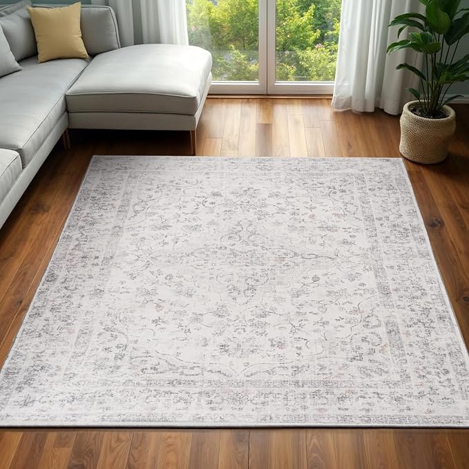 Area Rug - 9x12 Large Dining Room Rug Soft Living Room Mat, Vintage Washable - Image 3