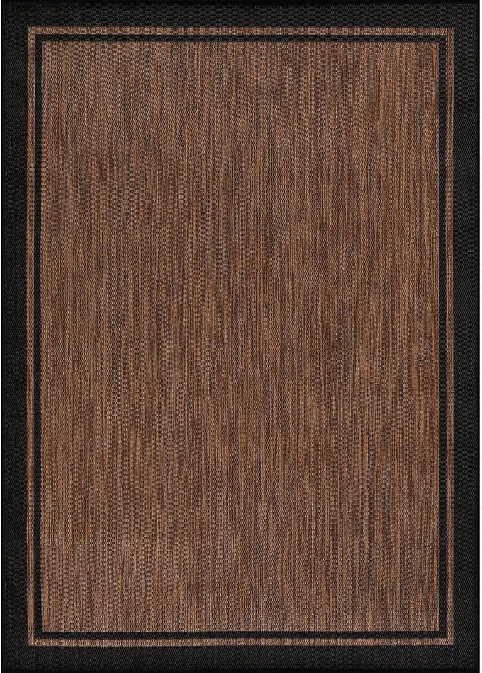 CAMILSON Indoor Outdoor Rug, 6x9 Bordered Nut Brown Black Modern Area Rugs - Image 2