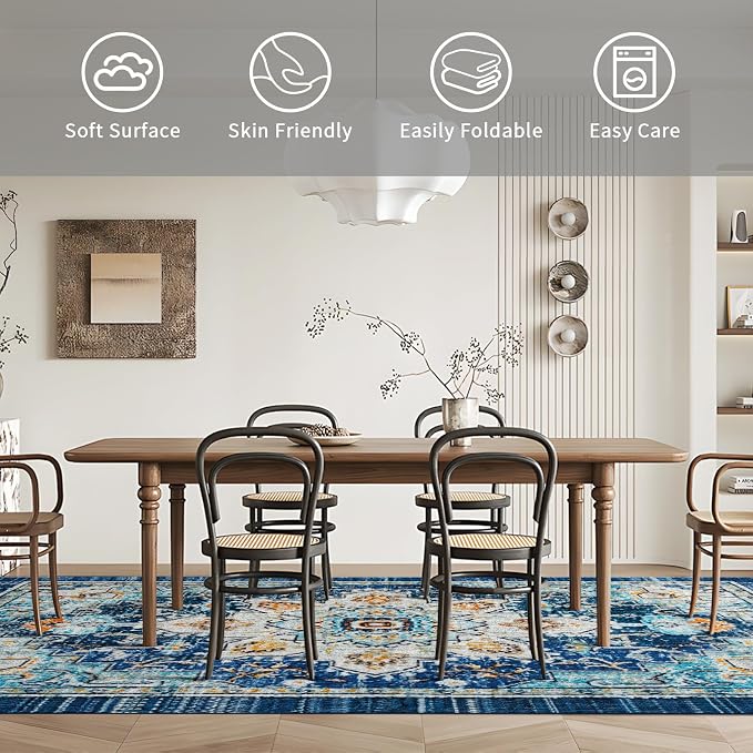 Easy-Going Area Rug 6x9 Washable Boho Rugs - Image 4