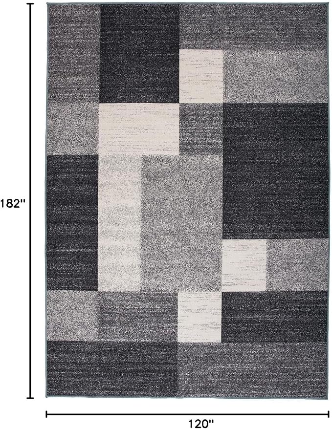 Rugshop Gray Modern Geometric Boxes Non-Slip Area Rug Non-Shedding - Image 2