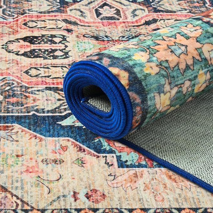 Large Area Rugs 8x10, Low Pile Washable Rugs, Soft Vintage Distressed Rugs - Image 6
