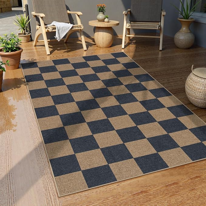 Lahome Checkered Easy Jute Indoor Outdoor Carpet, 3x5 Washable Rugs - Image 6