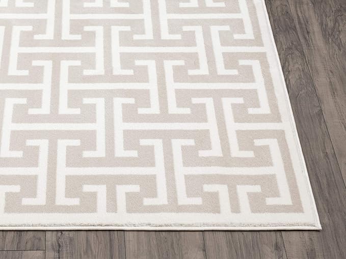 Abani Contemporary 3D Beige & White Modern Greek Key Pattern Area Rug - Image 6