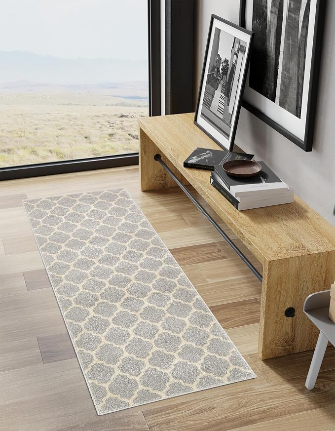 Rugs.com Lattice Collection Rug – 6 Ft Runner Light Gray Medium-Pile Rug Perfect by Rugscom