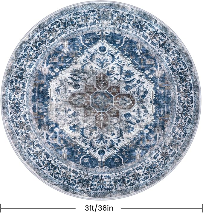 KOZYFLY Round Rug 3 Ft Rugs for Entryway Washable Circle Entrance Rug Non Slip - Image 2