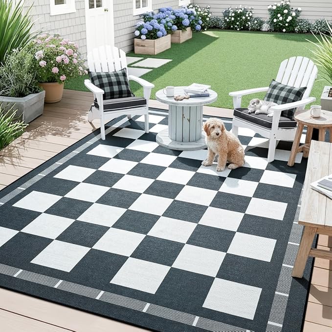 Vasofe Checkered Jute 6x9 Area Rugs, Washable Outdoor Patio Rug - Image 2