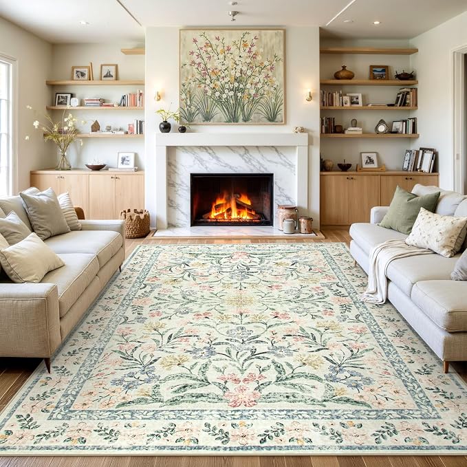 Wonnitar Large Living Room Rug, Floral 10 x 14 Machine Washable Area Rugs by Wonnitar