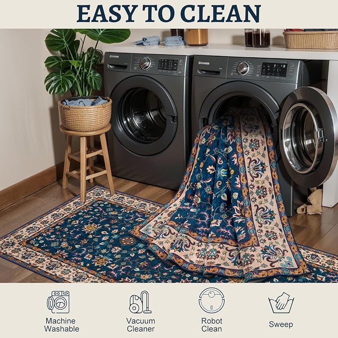 Tangsoo 5x7 Washable Rug, Floral Vintage Large Area Rugs - Image 4