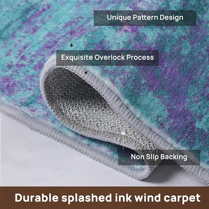 Abstract 6x9 Area Rug, Modern Teal Purple Throw Rugs - Image 8