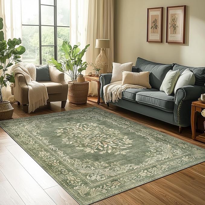 jinchan Green Floral 5x7 Area Rugs by JINCHAN