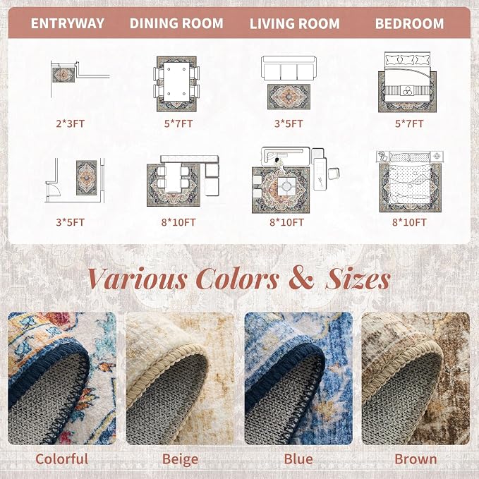 tchdio 3x5 Bedroom Area Rug, Non Slip Washable Entryway Rug Indoor, Soft Low - Image 7