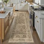 3x10 Washable Runner Rug for Kitchen Hallway Brown Vintage Non-Slip Low Pile - Image 3