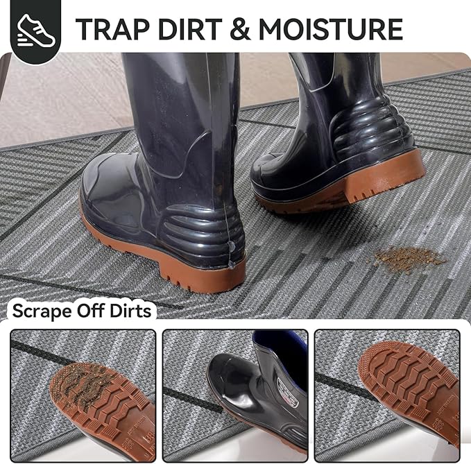 Front Door Mat 17''x30'', Non Slip Absorbent Muddy Dirt Resist Washable - Image 3