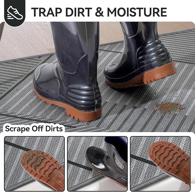 Front Door Mat 31''x47'', Non Slip Absorbent Muddy Dirt Resist Washable - Image 3