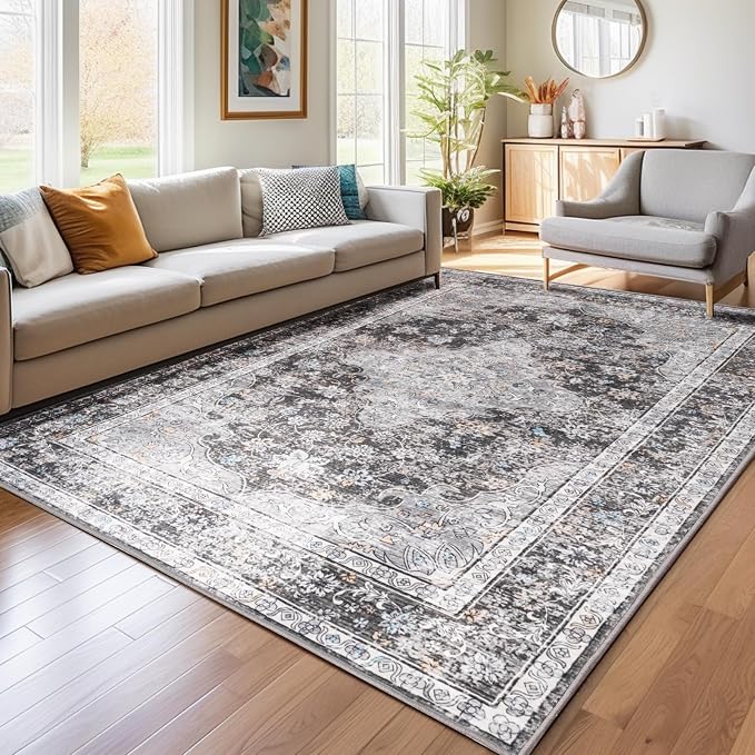 Area Rug - 9x12 Large Dining Room Rug Soft Living Room Mat, Vintage Washable - Image 2