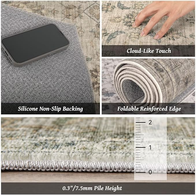 Washable 4x6 Rugs for Living Room, Boho Non-Slip Vintage Distress Small Rugs - Image 5