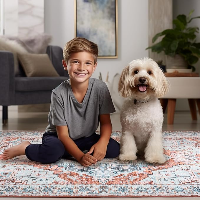 8x10 Area Rugs for Living Room, Machine Washable Non-Slip Low Pile Faux Wool - Image 6