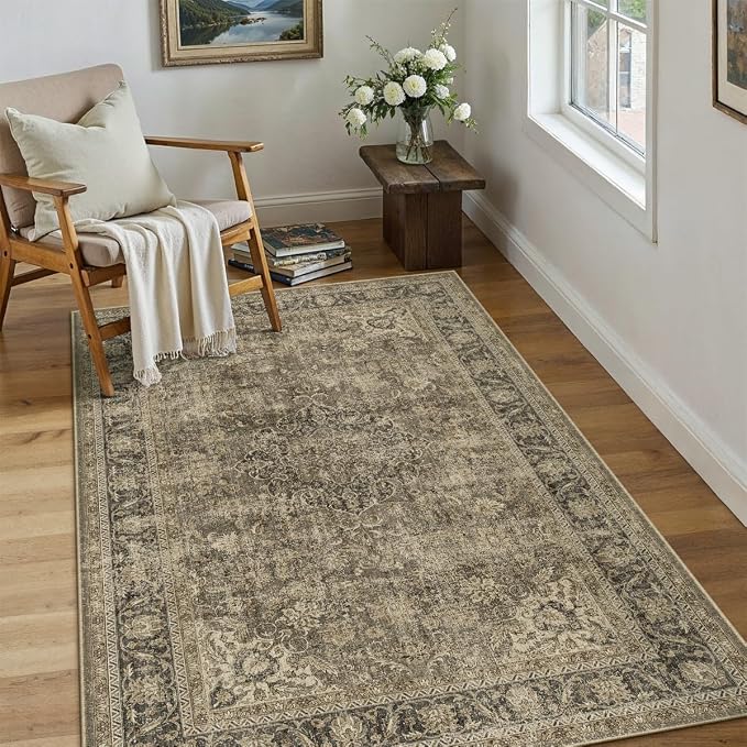 3x4 Washable Brown Area Rug Vintage Entryway Office Carpet Non-Slip Soft Low by WondRg