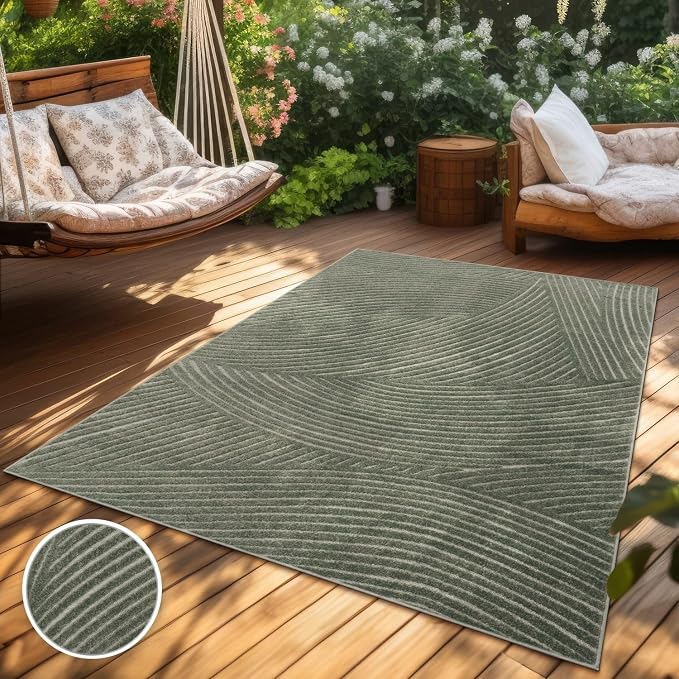 Paco Home Modern Area Rug with Abstract Line Pattern and Contour-Cut in Green - Image 2