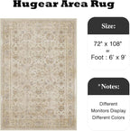 HUGEAR 6x9 Area Rug Beige Vintage Machine Washable Living Room Retro Rugs - Image 2