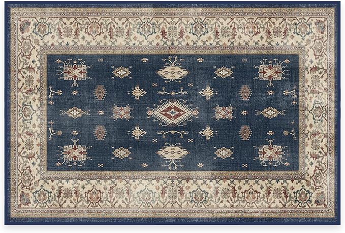 RUGGABLE Washable Vintage Area Rug – Verena Sapphire 2x3, Stain-Resistant by RUGGABLE