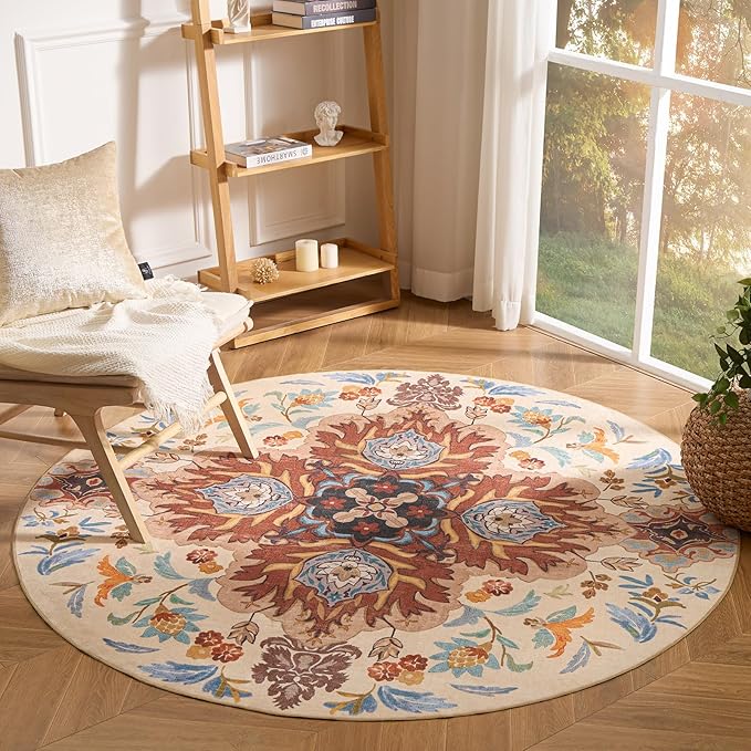 Phantoscope Washable Round Area Rug 6ft Non-Slip, Vintage Boho Rugs by Phantoscope