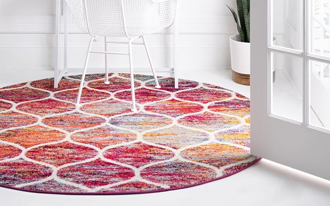 Rugs.com Lattice Frieze Collection Rug – 5' Round Multi Medium Rug Perfect - Image 2