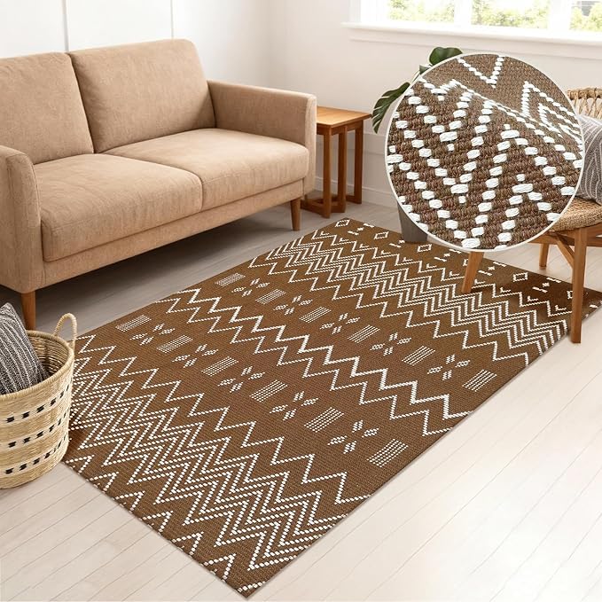 Boho Rugs for Living Room, 3x5 ft Braided Rug, Washable Faux Jute Rug for by winolive