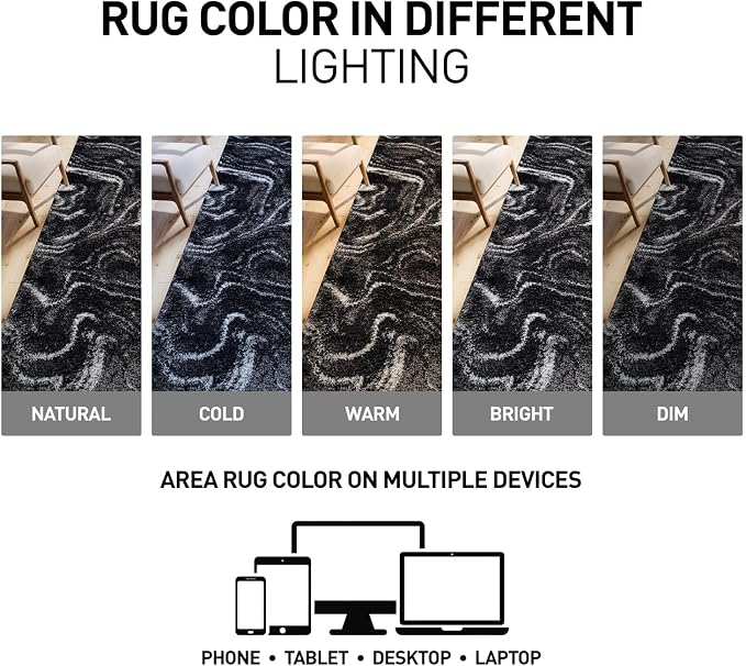 Rugshop Abstract Marble Shag Runner Rug Anthracite Dark Gray 2' 3" x 12' Great - Image 6
