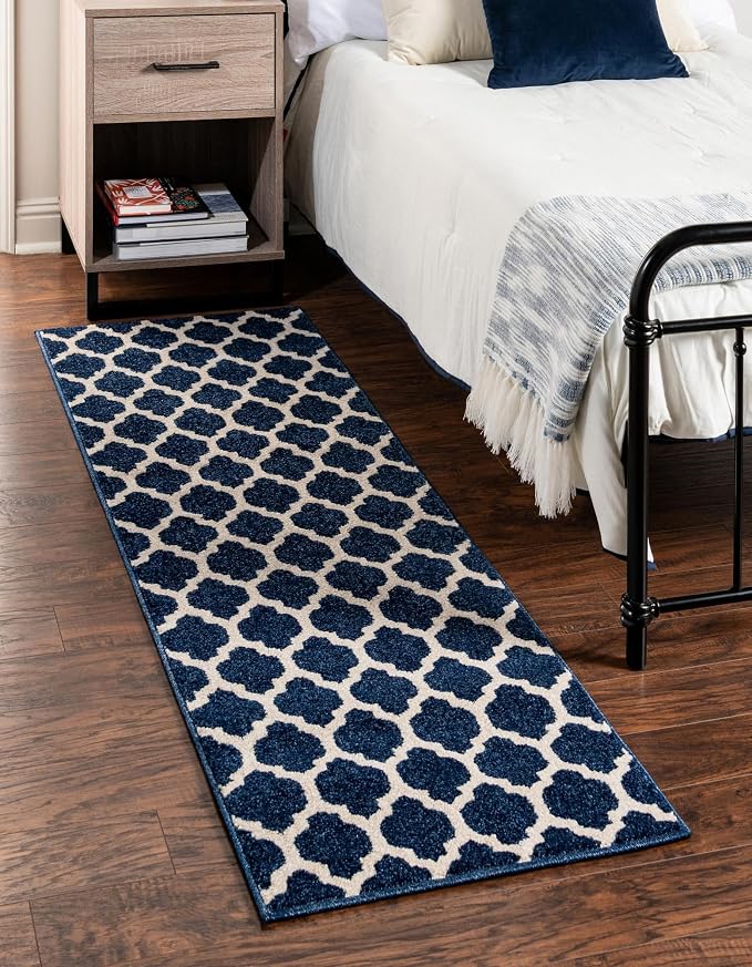 Rugs.com Lattice Collection Rug – 6 Ft Runner Dark Blue Medium-Pile Rug Perfect by Rugscom