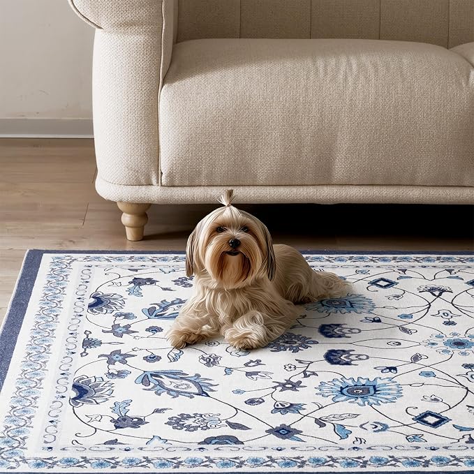 EVERGRACE Hallyway Area Runner Rugs 2x10, Boho Floral Faux Wool Indoor Outdoor - Image 5