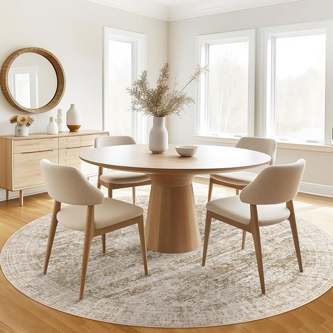 5x5 Brown Round Rug 5ft Living Room Circle Rug Vintage Round Area Rug Non Slip - Image 4